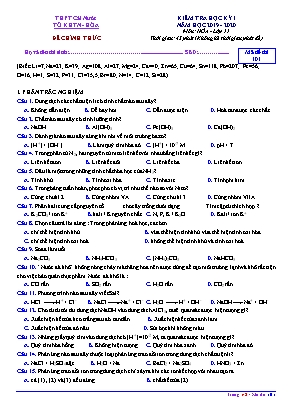 Đề kiểm tra học kỳ I môn Hóa học Lớp 11 - Mã đề 101 - Năm học 2019-2020 - Trường THPT Cái Nước